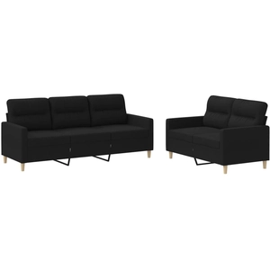 vidaXL Ensemble de canapés 2 pcs avec coussins Noir Tissu pas cher