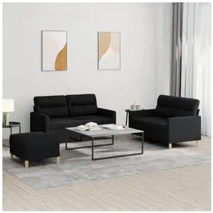 vidaXL Ensemble de canapés 3 pcs avec coussins Noir Tissu pas cher