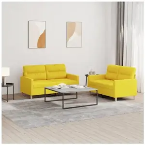 vidaXL Ensemble de canapés 2 pcs avec coussins Jaune clair Tissu pas cher