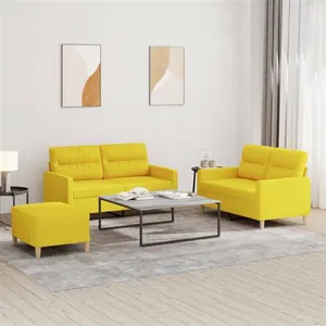 vidaXL Ensemble de canapés 3 pcs avec coussins Jaune clair Tissu pas cher