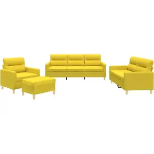 vidaXL Ensemble de canapés 4 pcs avec coussins Jaune clair Tissu pas cher