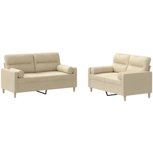 vidaXL Ensemble de canapés 2 pcs avec coussins crème tissu pas cher