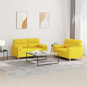 vidaXL Ensemble de canapés 2 pcs avec coussins jaune clair tissu pas cher