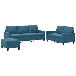 vidaXL Ensemble de canapés 3 pcs avec coussins Bleu Velours