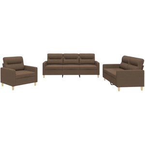 Comparateur de prix : vidaXL Ensemble de canapés 3 pcs avec coussins Marron Tissu
