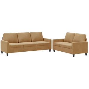 vidaXL Ensemble de canapés 3 pcs avec coussins Marron Velours pas cher