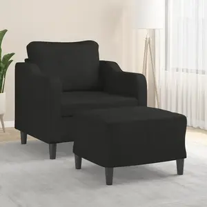vidaXL Fauteuil avec repose-pied Noir 60 cm Tissu pas cher