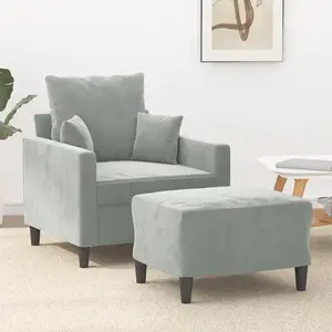 vidaXL Fauteuil avec repose-pied Gris clair 60 cm Velours pas cher