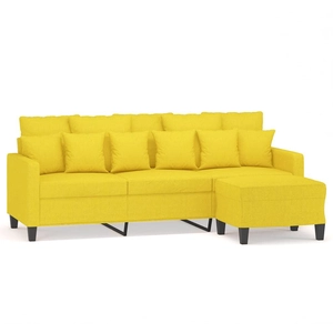 vidaXL Canapé à 3 places avec repose-pieds Jaune clair 180 cm Tissu