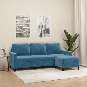 Comparateur de prix : vidaXL Canapé à 3 places avec repose-pieds Bleu 180 cm Velours