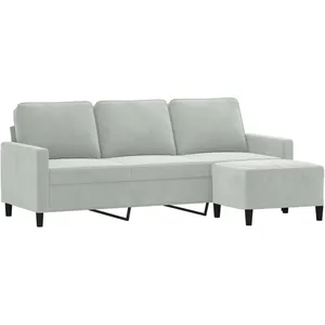 vidaXL Canapé à 3 places avec repose-pieds Gris clair 180 cm Velours