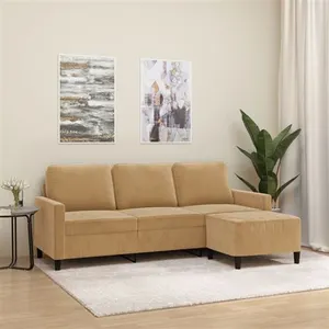 Comparateur de prix : vidaXL Canapé à 3 places avec repose-pieds Marron 180 cm Velours