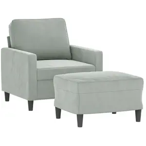 vidaXL Fauteuil avec repose-pied Gris clair 60 cm Velours pas cher