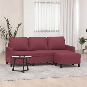 Canapé à 3 places avec repose-pieds Rouge bordeaux 180 cm Tissu Vidaxl
