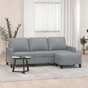 vidaXL Canapé à 3 places avec repose-pieds Gris clair 180 cm Tissu pas cher