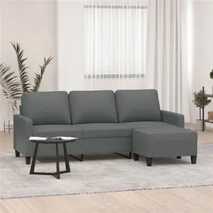 vidaXL Canapé à 3 places avec repose-pieds Gris foncé 180 cm Tissu pas cher