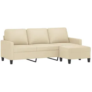 vidaXL Canapé à 3 places avec repose-pieds Crème 180 cm Tissu