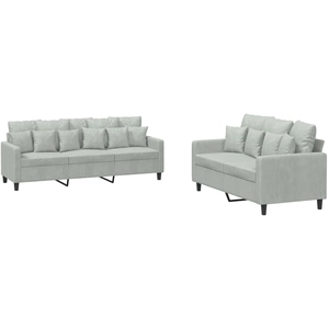 Vidaxl - Ensemble de canapés 3 pcs avec coussins Gris clair Velours pas cher
