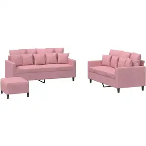 vidaXL Ensemble de canapés 3 pcs avec coussins Rose Velours pas cher