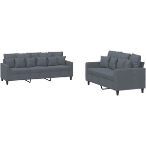 vidaXL Ensemble de canapés 2 pcs avec coussins Gris foncé Velours