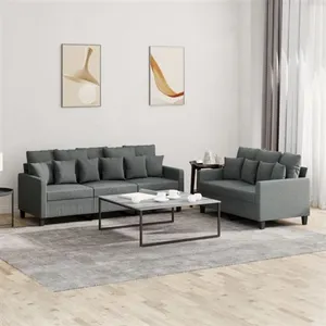 vidaXL Ensemble de canapés 2 pcs avec coussins Gris foncé Tissu pas cher
