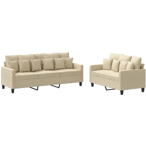 vidaXL Ensemble de canapés 2 pcs avec coussins Crème Tissu 3201666 pas cher