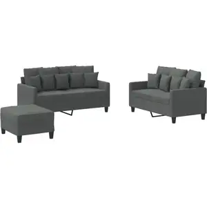 vidaXL Ensemble de canapés 3 pcs avec coussins Gris foncé Tissu pas cher
