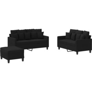 vidaXL Ensemble de canapés 3 pcs avec coussins Noir Tissu pas cher