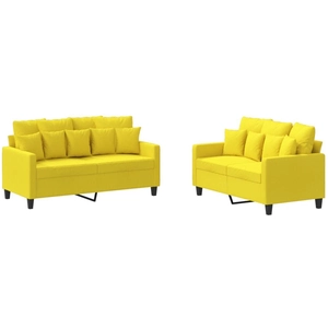 vidaXL Ensemble de canapés 2 pcs avec coussins Jaune clair Tissu pas cher