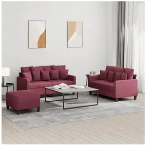 vidaXL Ensemble de canapés 3 pcs avec coussins Rouge bordeaux Tissu pas cher