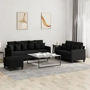 vidaXL Ensemble de canapés 3 pcs avec coussins Noir Tissu pas cher