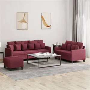 vidaXL Ensemble de canapés 3 pcs avec coussins Rouge bordeaux Tissu pas cher
