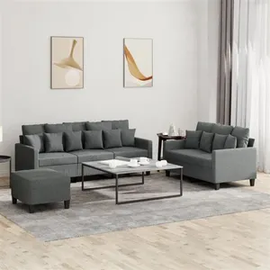 vidaXL Ensemble de canapés 3 pcs avec coussins Gris foncé Tissu pas cher