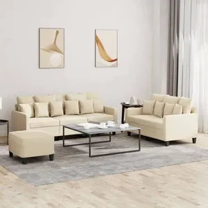 vidaXL Ensemble de canapés 3 pcs avec coussins Crème Tissu pas cher