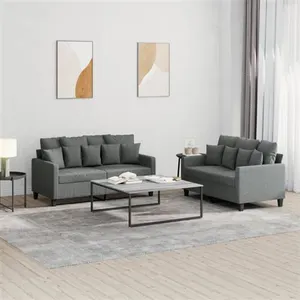 vidaXL Ensemble de canapés 2 pcs avec coussins Gris foncé Tissu pas cher