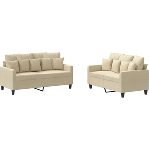 vidaXL Ensemble de canapés 2 pcs avec coussins Crème Tissu pas cher