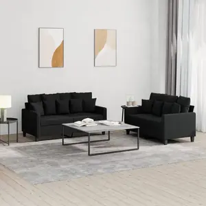 vidaXL Ensemble de canapés 2 pcs avec coussins Noir Tissu pas cher