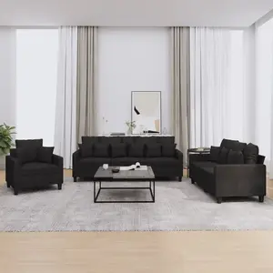 vidaXL Ensemble de canapés 3 pcs avec coussins noir tissu pas cher