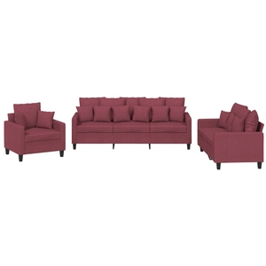 vidaXL Ensemble de canapés 3 pcs avec coussins rouge bordeaux tissu pas cher