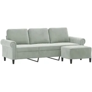 vidaXL Canapé à 3 places avec repose-pieds Gris clair 180 cm Velours pas cher