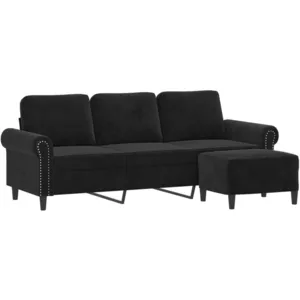 vidaXL Canapé à 3 places avec repose-pieds Noir 180 cm Velours 3201220