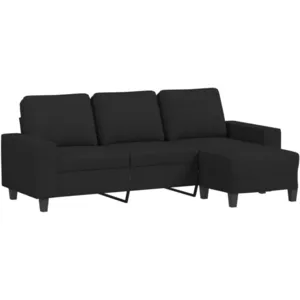 vidaXL Canapé à 3 places avec repose-pieds Noir 180 cm Tissu pas cher