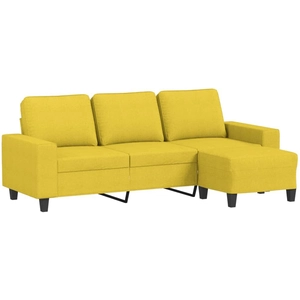 vidaXL Canapé à 3 places avec repose-pieds Jaune clair 180 cm Tissu pas cher