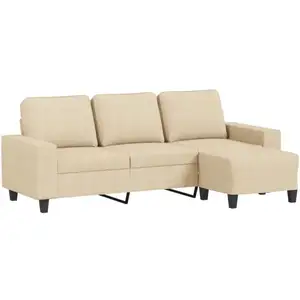 vidaXL Canapé à 3 places avec repose-pieds Crème 180 cm Tissu pas cher