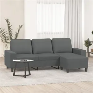 vidaXL Canapé à 3 places avec repose-pieds Gris foncé 180 cm Tissu pas cher