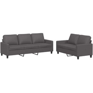 vidaXL Ensemble de canapés 3 pcs avec coussins Gris Similicuir pas cher