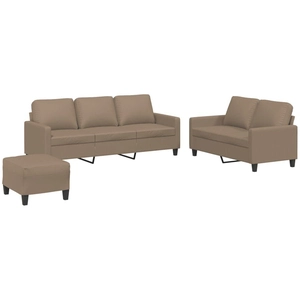 vidaXL Ensemble de canapés 3 pcs avec coussins Cappuccino Similicuir pas cher