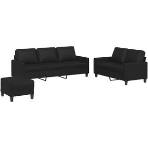 vidaXL Ensemble de canapés 3 pcs avec coussins Noir Similicuir pas cher