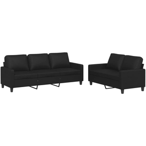 vidaXL Ensemble de canapés 2 pcs avec coussins Noir Similicuir pas cher