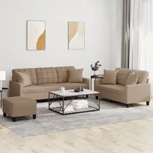 vidaXL Ensemble de canapés 3 pcs avec coussins cappuccino similicuir pas cher
